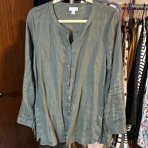 J Jill Olive Button-Down Linen Shirt - Langenlook